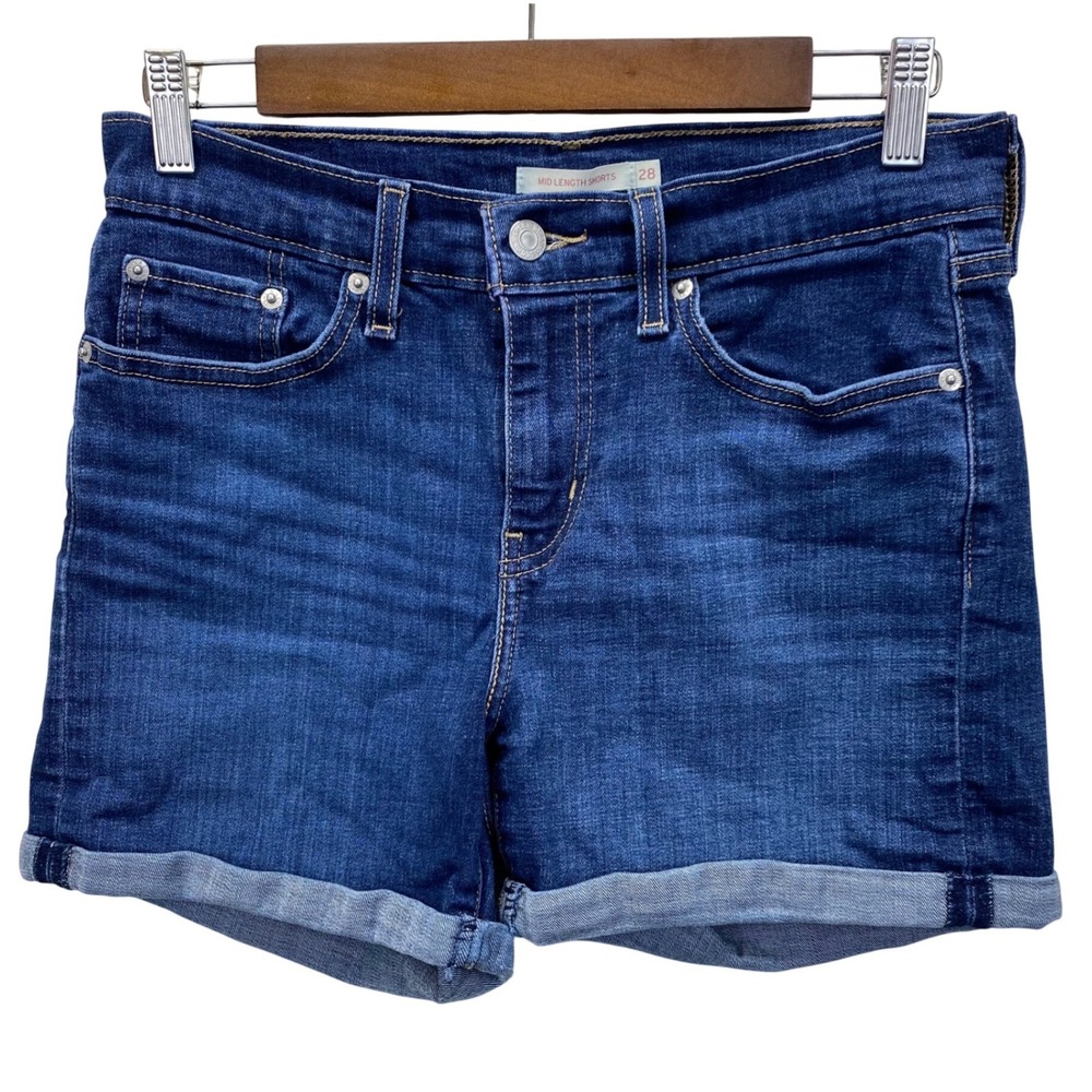 Levi's Mid Length‎ Shorts Womens 28 Dark Wash Blue Denim Cuffed (28.5x4)